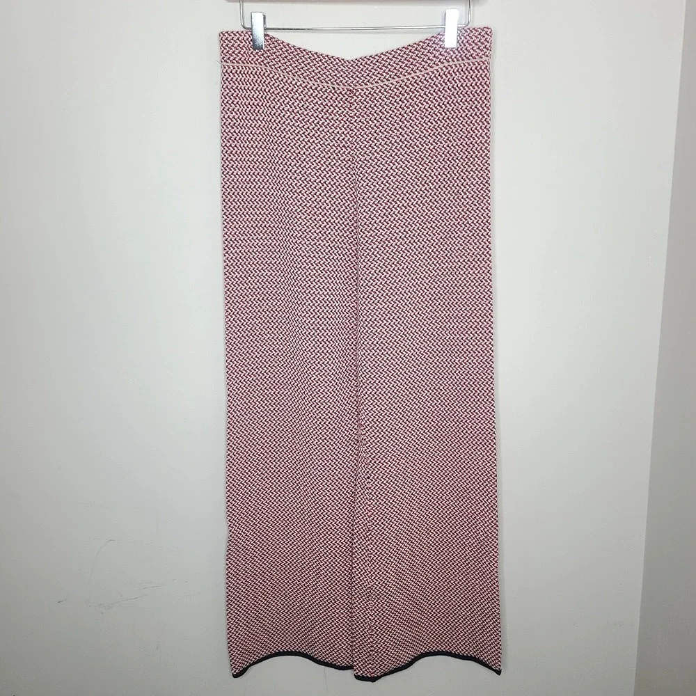 J.Crew Womens L Red Multicolor Wide Leg Pull On Knit Sweater Pants